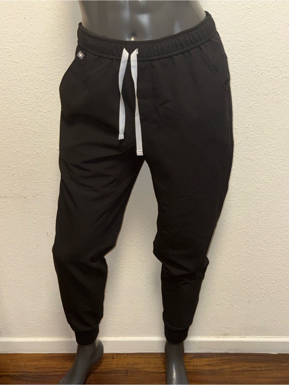 Figs Men's Black Joggers with White Drawstring